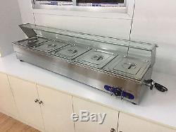 5-Pan Steamer Bain-Marie Buffet Countertop Food Warmer Steam Table 110V 1500W