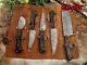 5 Piece Kitchen Knife Set, Full Tang Hand Forged Damascus Steel, Leather Sheath