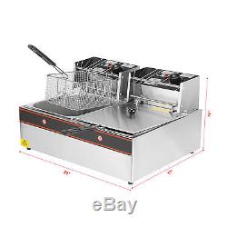 5000W 12L Dual Tanks Electric Deep Fryer Commercial Tabletop Fryer+Basket Scoop