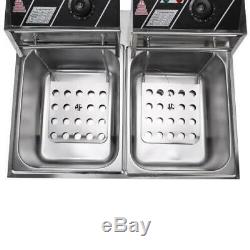 5000W Electric Deep Fryer 12L Dual Tank Commercial Restaurant Frying Basket