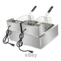 5000W Electric Deep Fryer 12L Dual Tank Commercial Restaurant Frying Basket