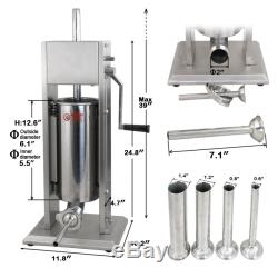 5L Sausage Stuffer Filler Meat Maker Machine Stainless Steel with 4 Stuffing Tubes