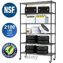 6 Tier Commercial Wire Shelving Rack 48x18x82 Adjustable Metal Rack WithCasters