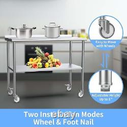 72 x 24 Inch Stainless Steel Table with Backsplash & Undershelf & Caster Silver