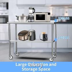 72 x 24 Inch Stainless Steel Table with Backsplash & Undershelf & Caster Silver