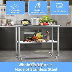 72 x 24 Inch Stainless Steel Table with Backsplash & Undershelf & Caster Silver