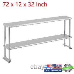 72X 12 Commercial Wide Double Overshelf NSF Kitchen Restaurant Work Prep Table