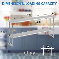 72X 12 Commercial Wide Double Overshelf NSF Kitchen Restaurant Work Prep Table