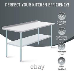 72x30 Stainless Steel Kitchen Table Prep Table Adjustable Shelf Backsplash 950lb