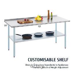 72x30 Stainless Steel Kitchen Table Prep Table Adjustable Shelf Backsplash 950lb