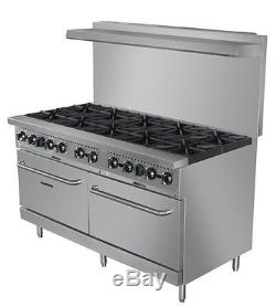Adcraft 60 Inch Commercial Kitchen 10 Burner Restaurant Range with Oven