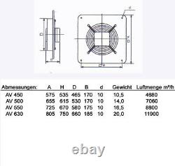 Axial Industrie Ventilator Gebläse Lüfter für Zuluft Abluft Wand Fenster 230 v