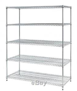 Chrome X-Large 5 Layer Shelf Adjustable Steel Wire Metal Shelving Rack 8245
