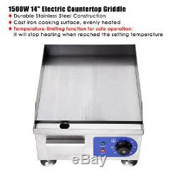 Commercial 1500W 14 Electric Countertop Griddle Flat Top Restaurant Grill BBQ