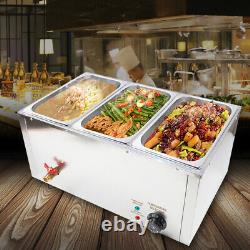 Commercial 3-Pan Bain Marie Buffet Steamer Countertop Food Warmer Steam Table US