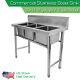 Commercial 304 Stainless Steel Sink 18 Gauge Kitchen 3 Compartment Triple Bowls