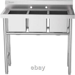 Commercial 304 Stainless Steel Sink 3 Compartment Free Standing Utility Sink