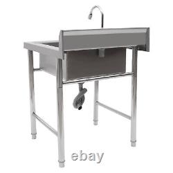 Commercial 304 Stainless Steel Sink With Drainboard Sink Station Camping Sink US