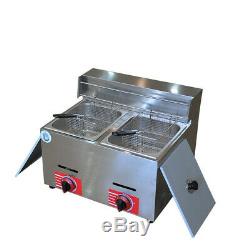 Commercial Countertop Gas Fryer Deep Fryer Double Basket Stainless Steel 20L