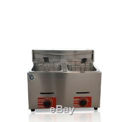 Commercial Countertop Gas Fryer Deep Fryer Double Basket Stainless Steel 20L