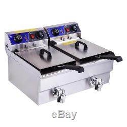 Commercial Electric 23.4L Deep Fryer Dual Tank with Timers and Drains French Fry
