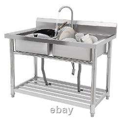 Commercial Free Standing Kitchen Sink Large Double Basin Sink Restaurant Silver