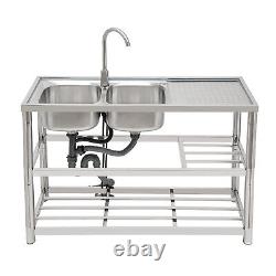 Commercial Freestanding Kitchen Sink Stainless Steel Utility Sink 2 Compartments