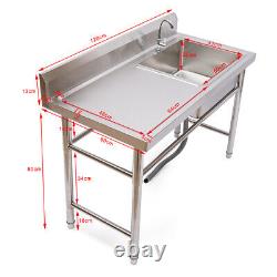 Commercial Kitchen Prep Utility Sink + Drainboard+Compartment Stainless Steel