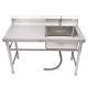 Commercial Kitchen Prep Utility Sink With Drainboard+compartment Stainless Steel