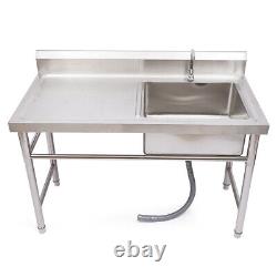 Commercial Kitchen Prep Utility Sink with Drainboard+Compartment Stainless Steel