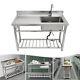 Commercial Kitchen Prep Utility Sink With Drainboard+compartment Stainless Steel