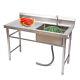 Commercial Kitchen Prep Utility Sink With Drainboard+compartment Stainless Steel