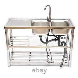 Commercial Kitchen Prep Utility Sink with Drainboard+Compartment Stainless Steel