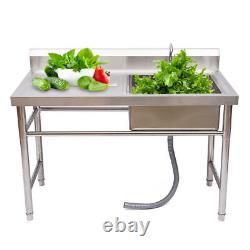 Commercial Kitchen Prep Utility Sink with Drainboard + Compartment Stainless Steel
