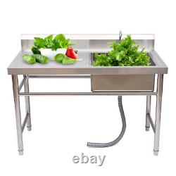 Commercial Kitchen Prep Utility Sink with Drainboard+Compartment Stainless Steel