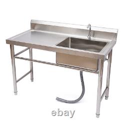 Commercial Kitchen Prep Utility Sink with Drainboard+Compartment Stainless Steel