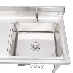 Commercial Kitchen Prep Utility Sink with Drainboard+Compartment Stainless Steel