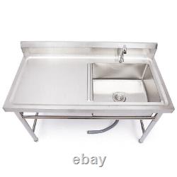 Commercial Kitchen Prep Utility Sink with Drainboard+Compartment Stainless Steel