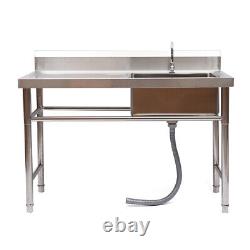 Commercial Kitchen Prep Utility Sink with Drainboard+Compartment Stainless Steel