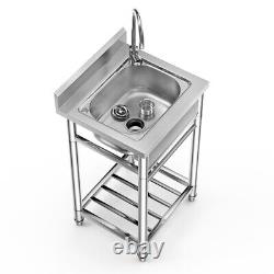 Commercial Kitchen Sink 1 Compartment Stainless Steel with Waste Pipe & Faucet