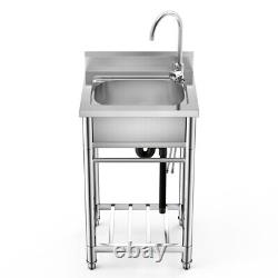 Commercial Kitchen Sink 1 Compartment Stainless Steel with Waste Pipe & Faucet