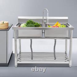 Commercial Kitchen Sink Double-basin Free Standing Sink 201 Stainless Steel