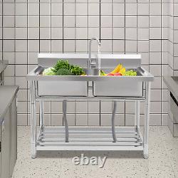 Commercial Kitchen Sink Double-basin Free Standing Sink 201 Stainless Steel