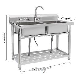 Commercial Kitchen Sink Double-basin Free Standing Sink 201 Stainless Steel