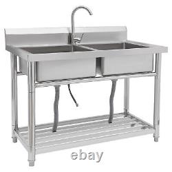 Commercial Kitchen Sink Double-basin Free Standing Sink 201 Stainless Steel