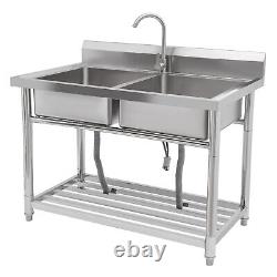 Commercial Kitchen Sink Double-basin Free Standing Sink 201 Stainless Steel