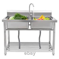 Commercial Kitchen Sink Double-basin Free Standing Sink 201 Stainless Steel