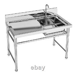 Commercial Kitchen Sink Food Prep Workbench Large Drain Bowl Stainless Steel