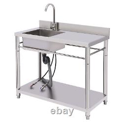 Commercial Kitchen Sink Freestanding Stainless Steel Single Bowl with Drainboard