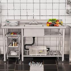 Commercial Kitchen Sink Freestanding Stainless Steel Single Bowl with2 Drainboards